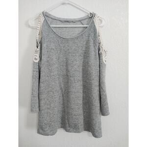 Harmony Balance Womens Size M Gray Crochet Cold Shoulder Knit Lightweight...